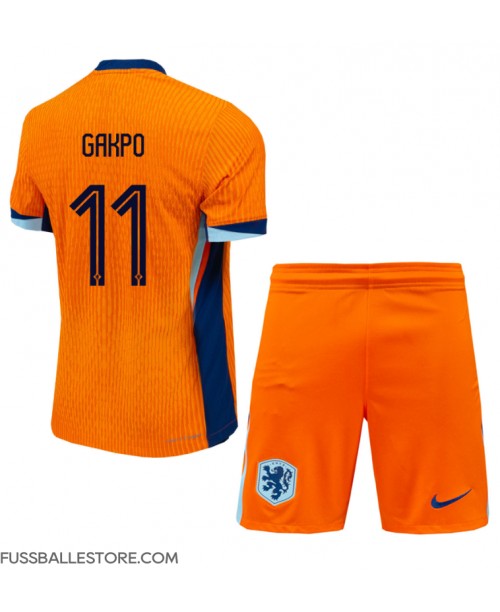 Günstige Niederlande Cody Gakpo #11 Heimtrikotsatz Kinder EM 2024 Kurzarm (+ Kurze Hosen)